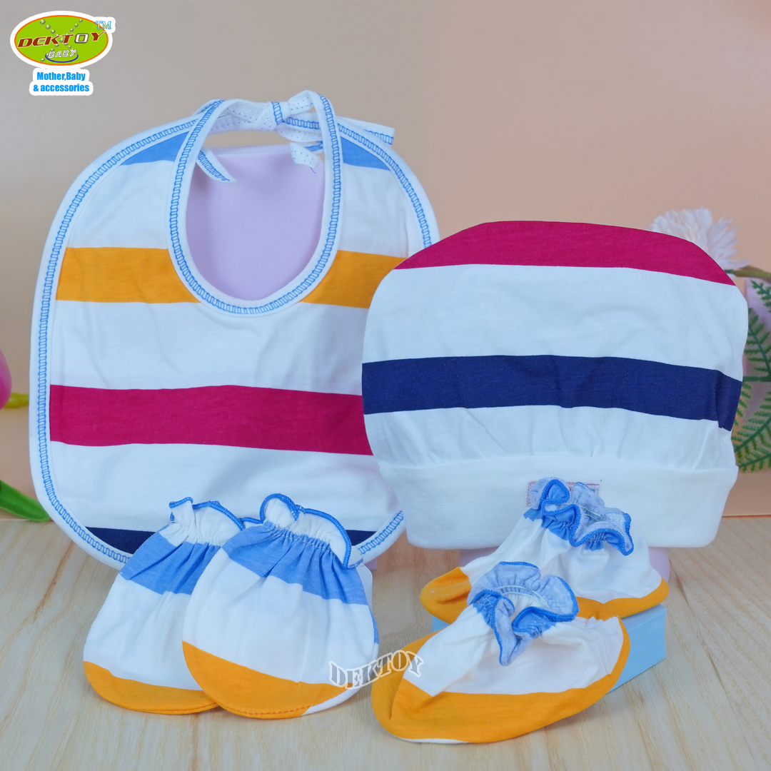 Papa ปาป้าเซ็ท4ชิ้น ถุงมือ+ถุงเท้า+หมวก+ผ้ากันเปื้อน เด็กแรกเกิด โทนเด็กชาย