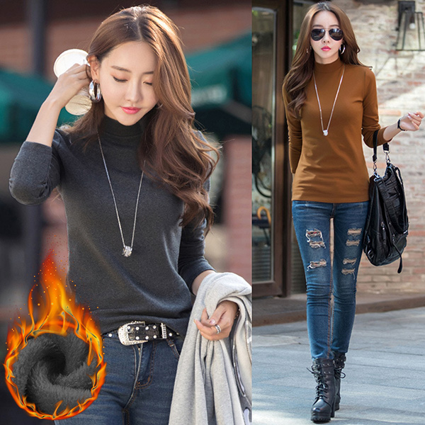 เสื้อคอปีนแขนยาว ผ้าคอตตอนซับกำมะหยี่กันหนาว-12432