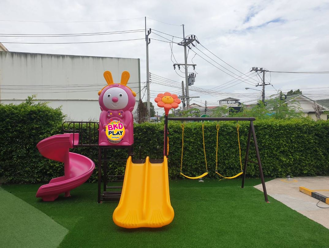 เครื่องเล่นสนาม กลางแจ้ง ในร่ม, ชุดแรปบิทกับดอกไม้ชมพู , กระดานลื่นใหญ่ ,ของเล่น,ครุภัณฑ์สนามเด็กเล่น, สพฐ,โครงการโรงเรียนประชารัฐ