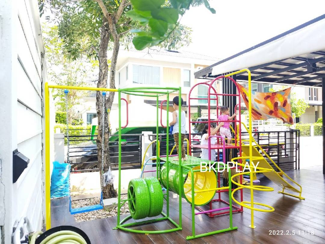 เครื่องเล่นสนามกลางแจ้ง ชุดรวมสไลเดอร์ชิงช้าบาร์โหนยางรถ , ประกอบด้วยสไลเดอร์ชิงช้าปีนป่ายบาร์โหน,ครุภัณฑ์สนามเด็กเล่น, สพฐ,โครงการโรงเรียนประชารัฐ