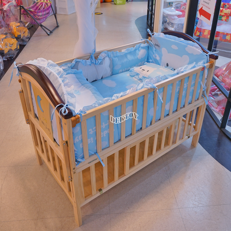 Fin babiesplus เตียงไม้ เตียงนอนเด็ก 3 IN 1 แถมฟรี! ชุดที่นอนครบเซ็ท รุ่น CARMC606OAK