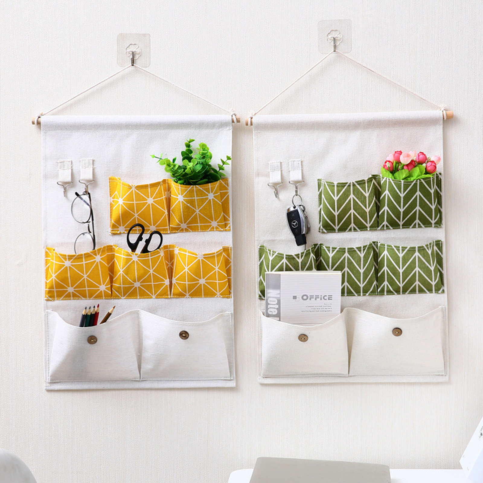 กระเป๋าช่องเก็บของ แขวนผนัง ผ้าลินิน มีหลายสีให้เลือก แบ่งช่อง จัดระเรียบ ดีไซน์น่ารัก สีสันสวยงาม