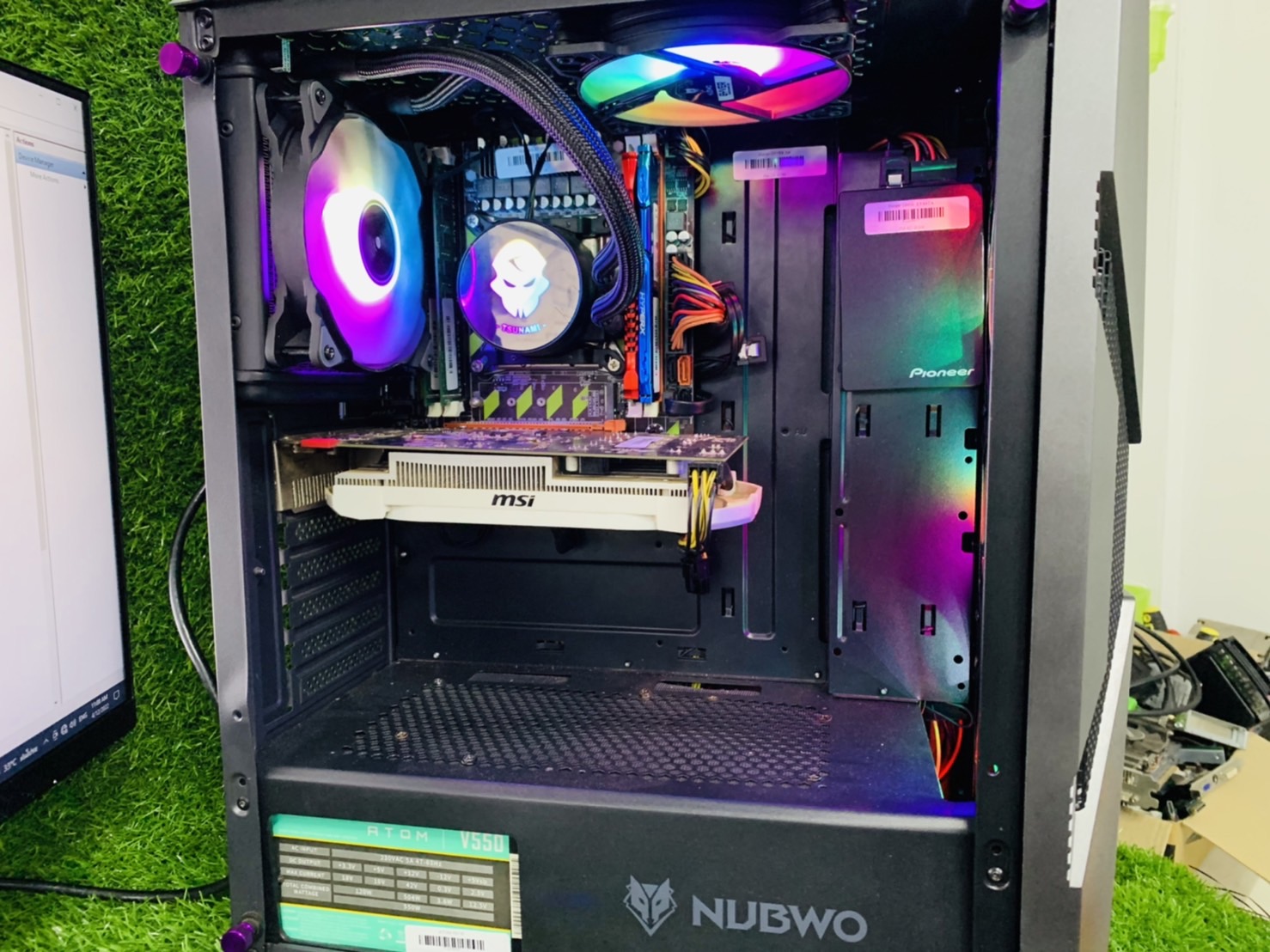 PC ประกอบ Case Nubwo GYVER 324 พร้อมจอ 24 นิ้ว ไม่มีฝาข้าง สำหรับ เล่นเกมส์ สินค้ามีประกัน