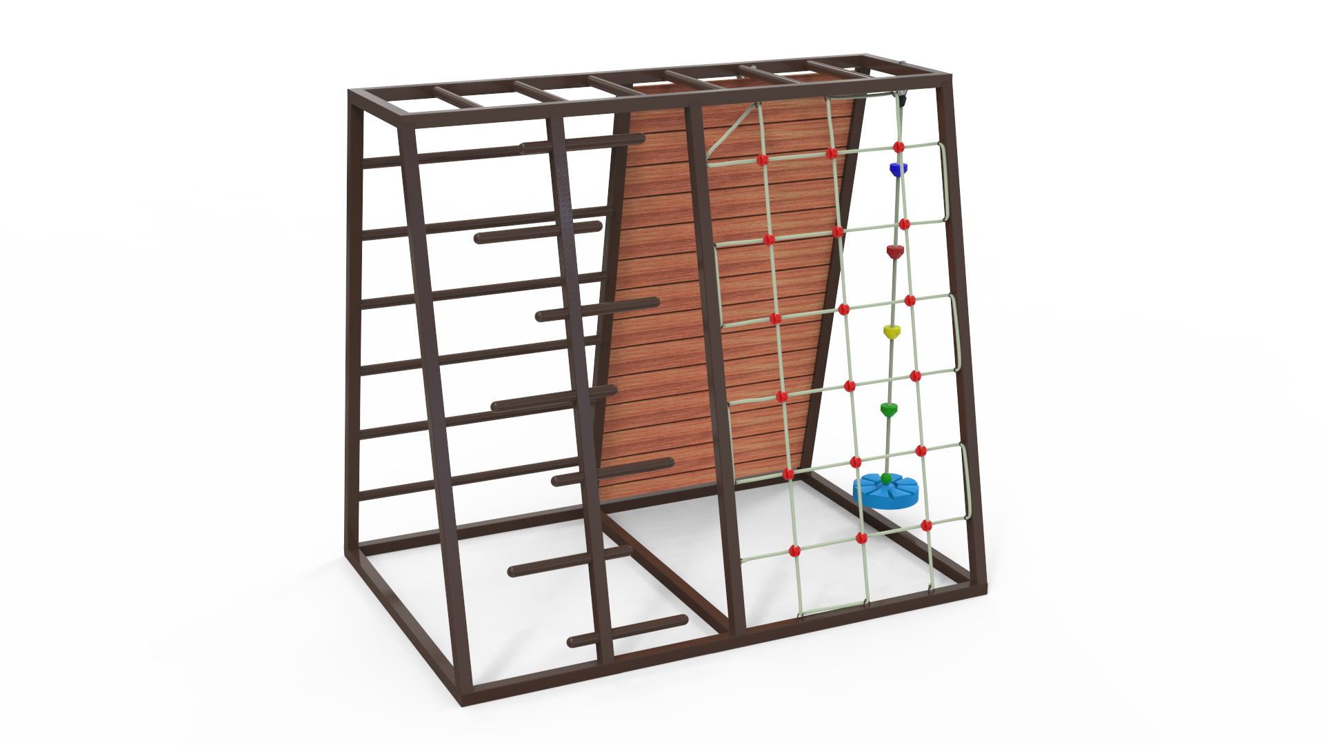 เครื่องเล่นสนามไม้+เหล็ก ชุดรวมปีนป่ายบาร์โหนไต่ไม้เหล็ก เครื่องเล่นสนามกลางแจ้ง ผลิตในไทย