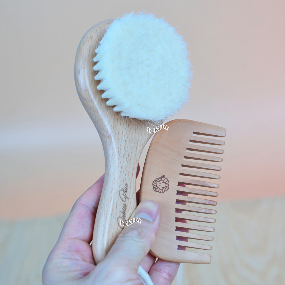 Fin แปรงหวีผมสำหรับเด็กไม้บีช ขนแพะนุ่มพิเศษ 1 เซ็ท