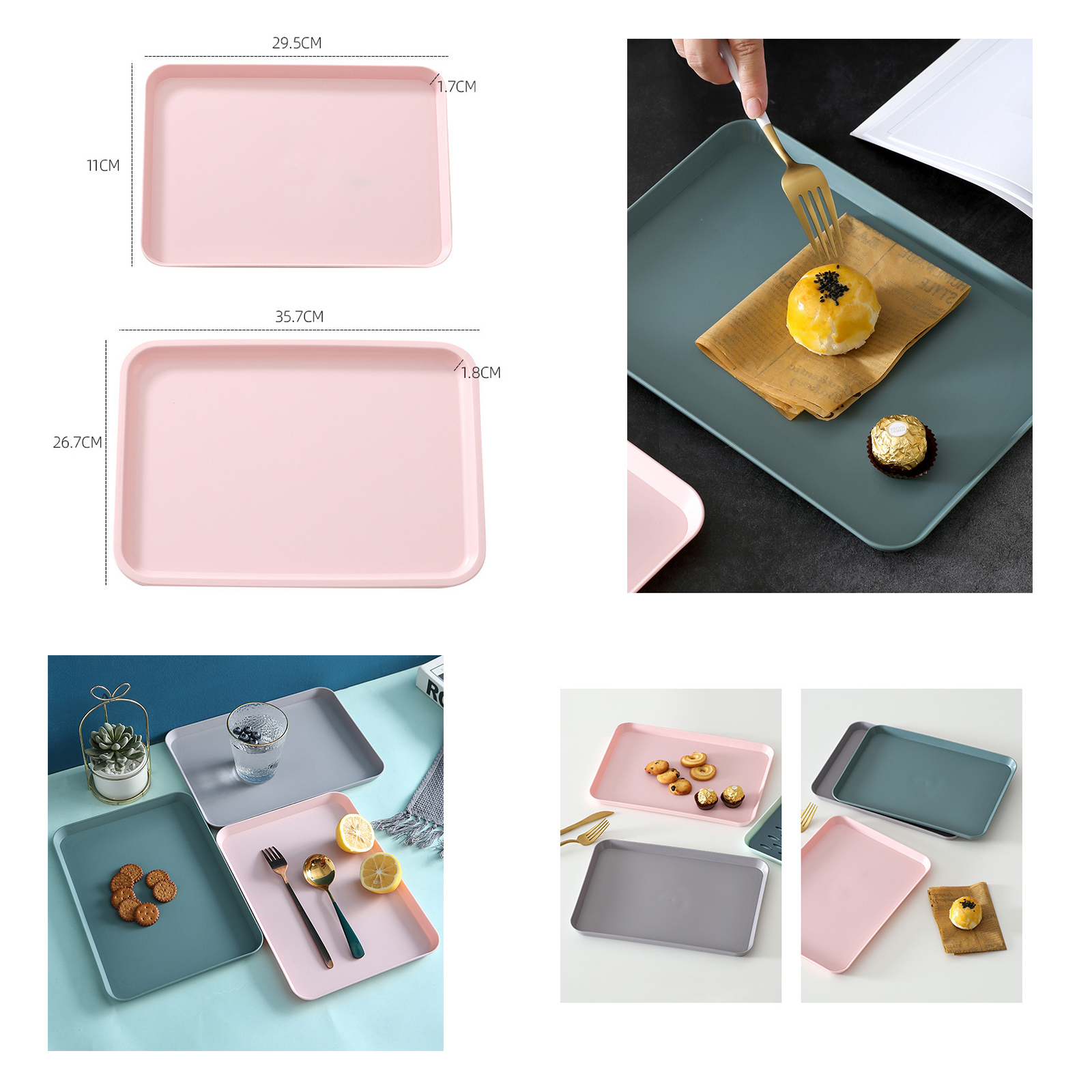 ถาดเสิร์ฟอาหาร พลาสติก มี2ขนาด หลายสี S-21x29.5x1.7cm / L-26.7x35.7x1.8cm คุณภาพดี ราคาถูก