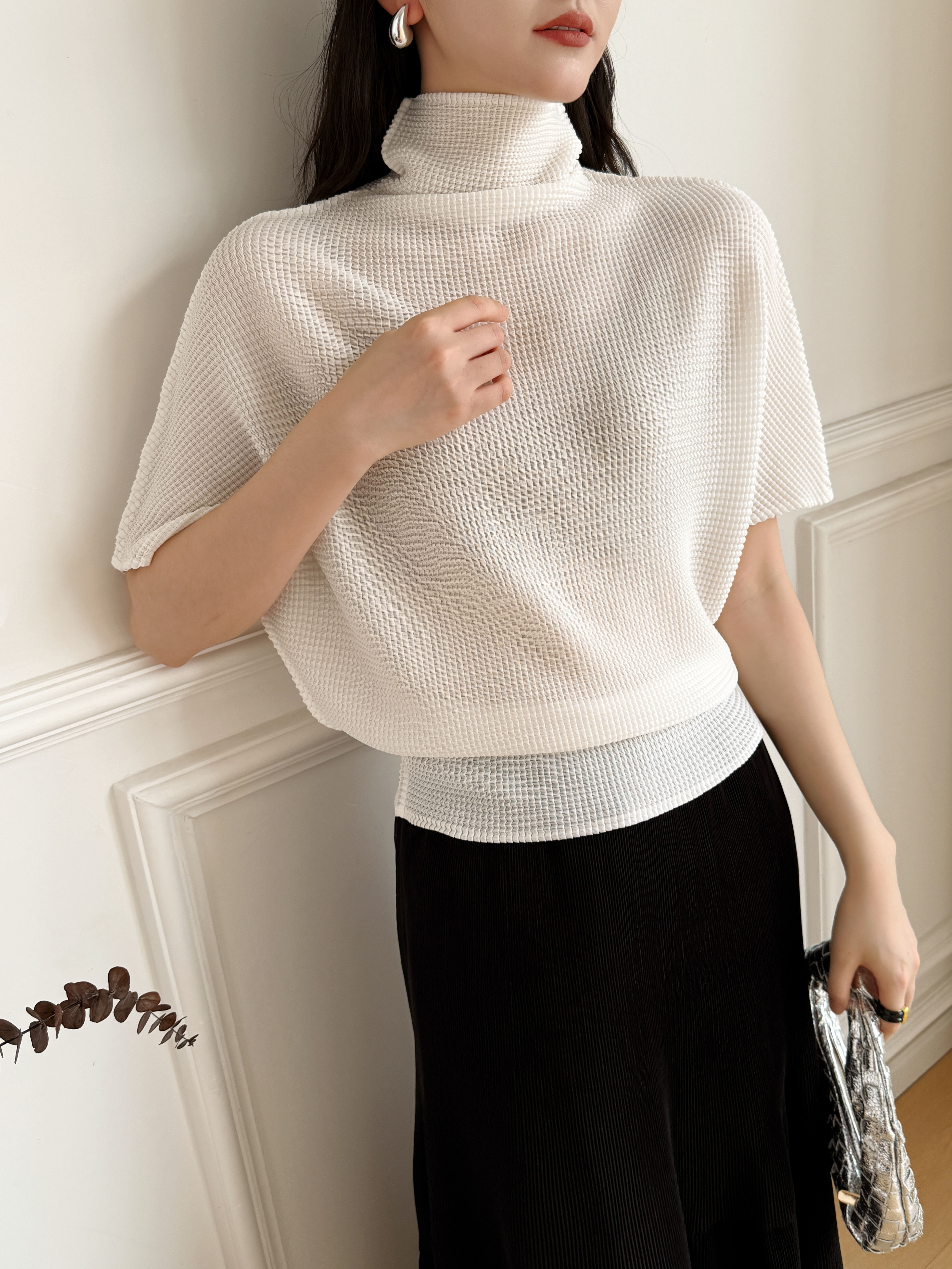 2MUAY รุ่น GJO10336 เสื้ออัดพลีท SQUARE PLEATED TOP WITH FOLD OVER NECK 8 สี FREE SIZE