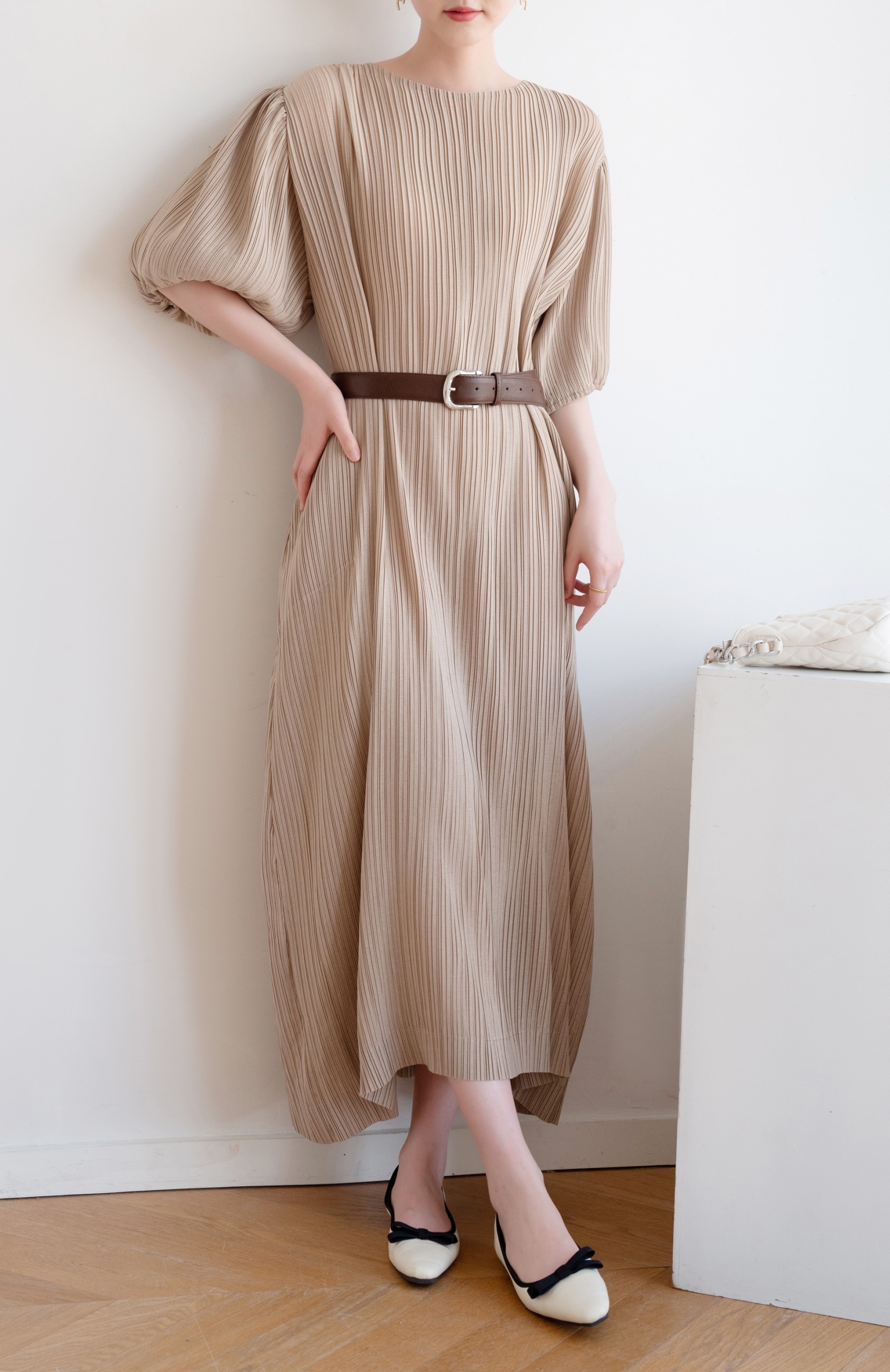 ปรับราคาลง20%!! อกถึง 60 นิ้ว 2MUAY รุ่น GJO1117P เดรสพลีทคุณภาพ BABY DOLL SLEEVE PLEATED DRESS 8 สี FREE SIZE