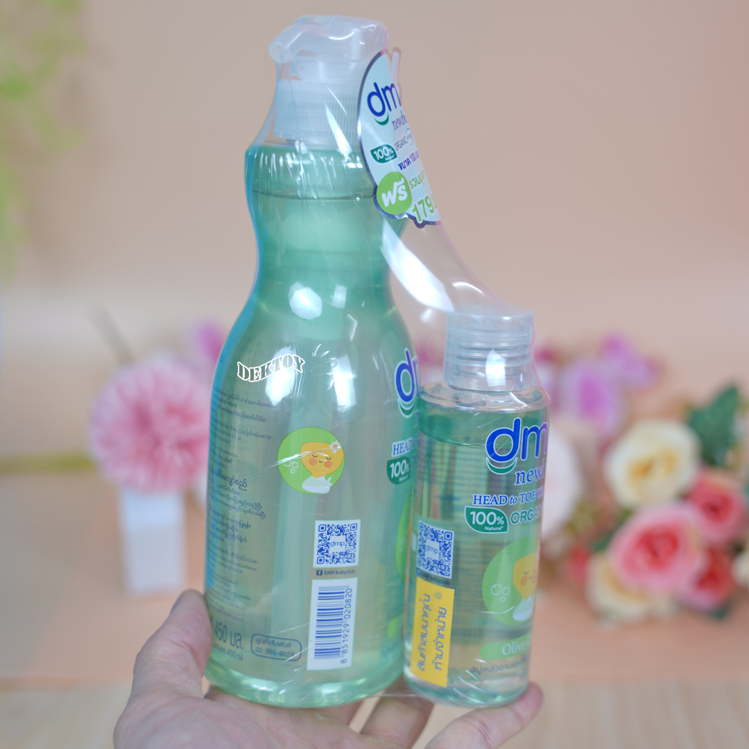 DMP newborn ออร์แกนิค สบู่เหลวอาบน้ำสระผมสำหรับเด็กแรกเกิด 450 มล.แถม100มล. Olive Oil เขียว
