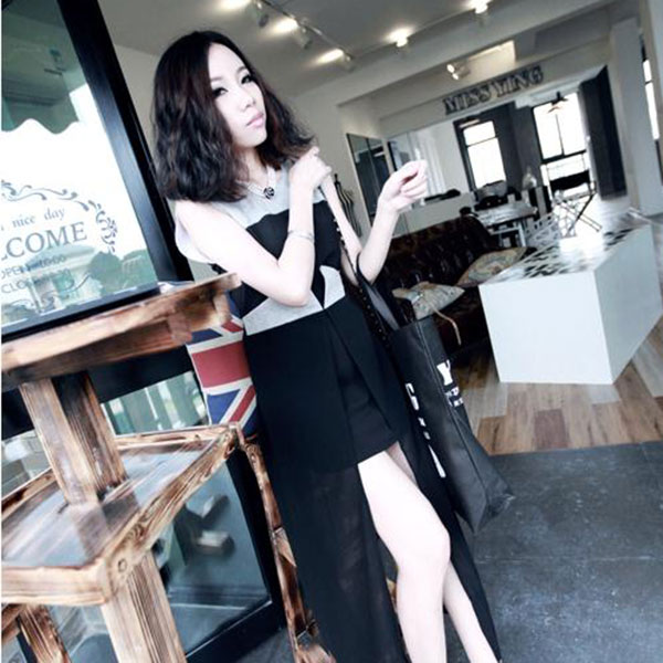 [SALE] เดรสสั้นแขนกุด ซ้อนกระโปรงซีฟอง-10241