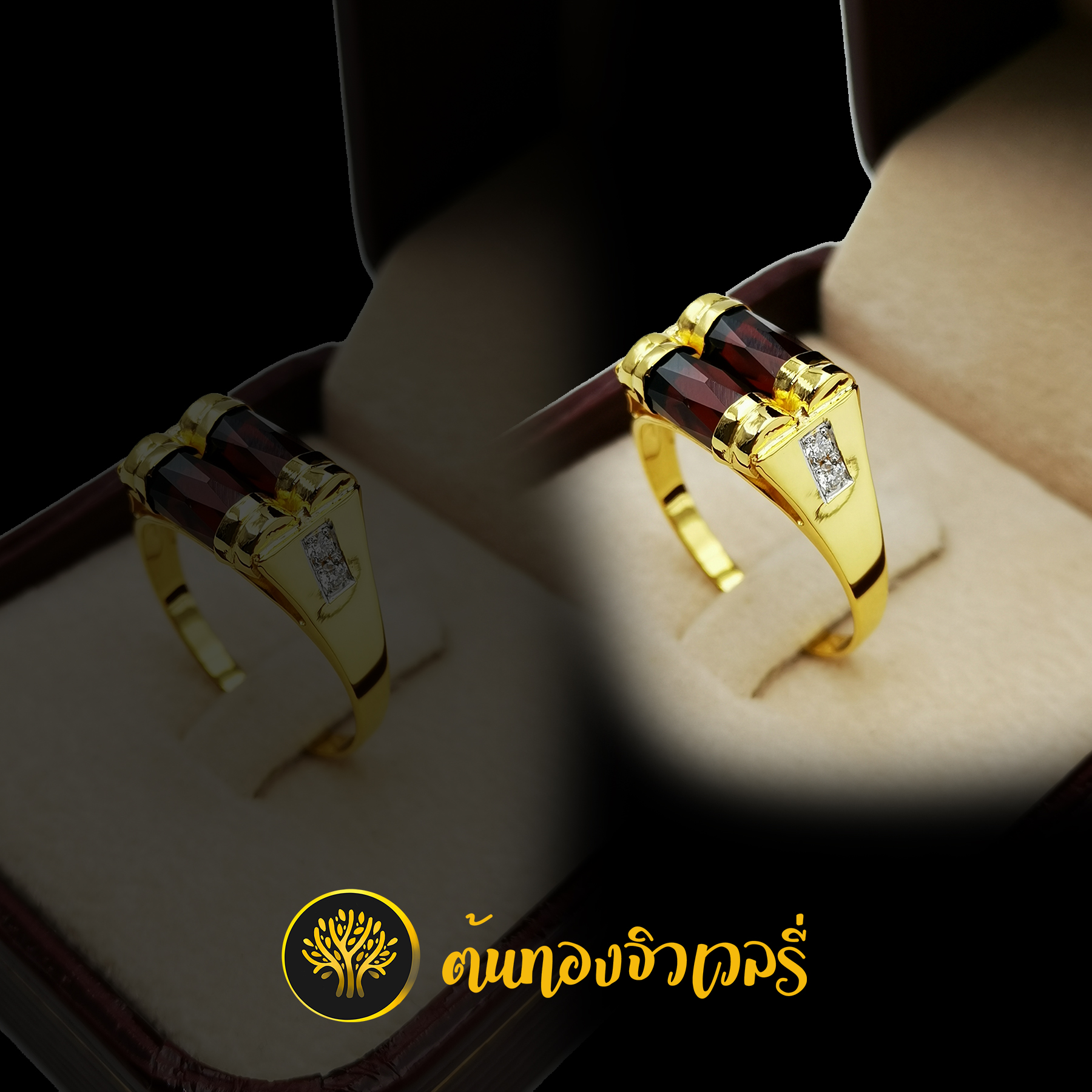 แหวนโกเมน2เม็ด ฝังเพชรข้าง สวยๆเลย ตัวเรือนเนี๊ยบๆ พลอยสวยๆ ดีเวอร์ๆเลย