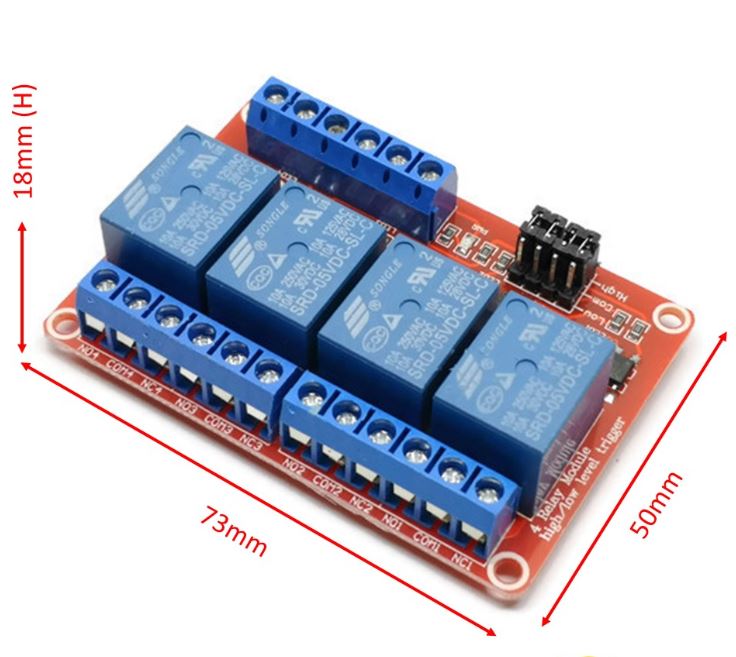 รีเลย์แบบ 4 ช่อง 5V relay module optocoupler isolation high and low level trigger MCU red board