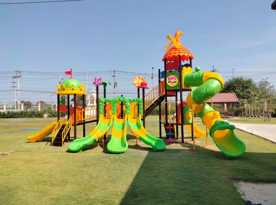 เครื่องเล่นสนามกลางแจ้ง,ชุดมงกุฏกังหันหรรษา สไลเดอร์, กระดานลื่น, สนามเด็กเล่น สวนสนุกเด็ก งบสพฐ ประชารัฐ, ราคาโรงงาน