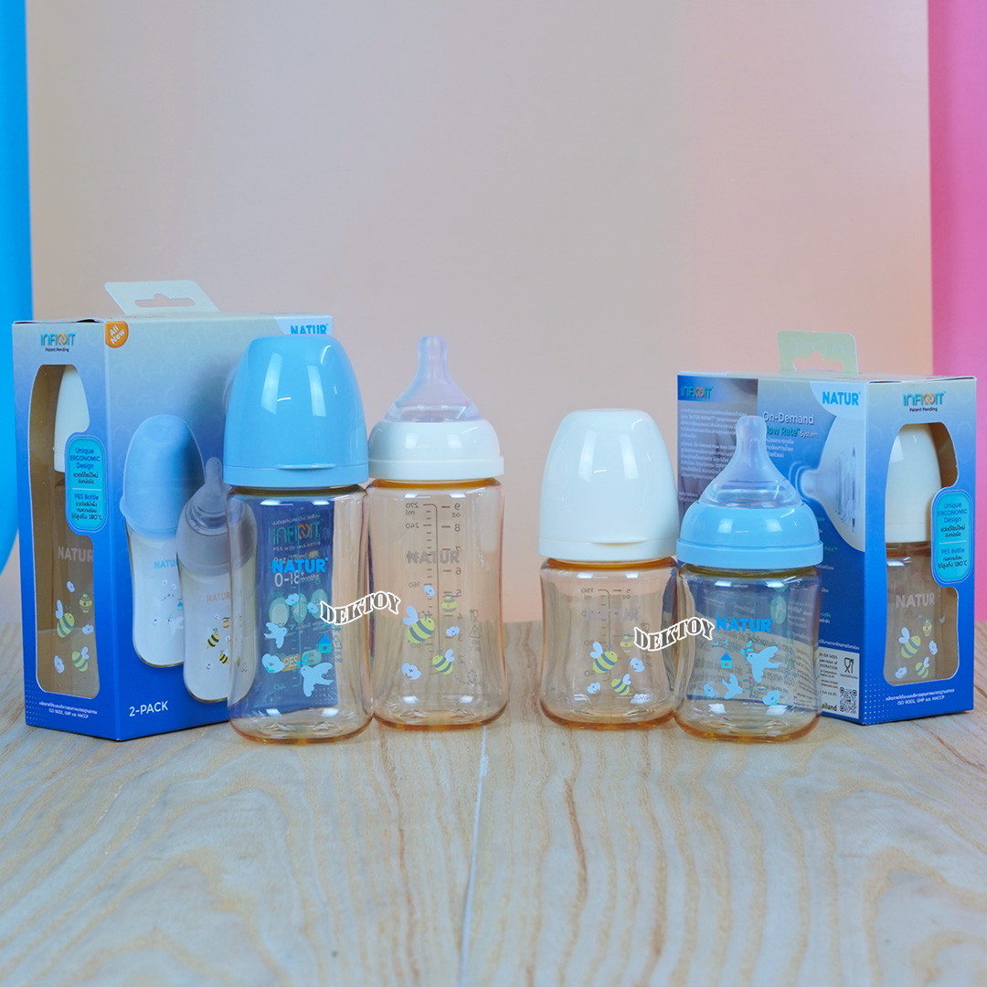 ขวดนมเนเจอร์ อินฟินิทสีชา PES Natur infinit ขวดนมคอกว้าง 5 และ 9 ออนซ์ แพ็ค2ขวด จุกนมไม่ดูดไม่ไหล 0-18 เดือน