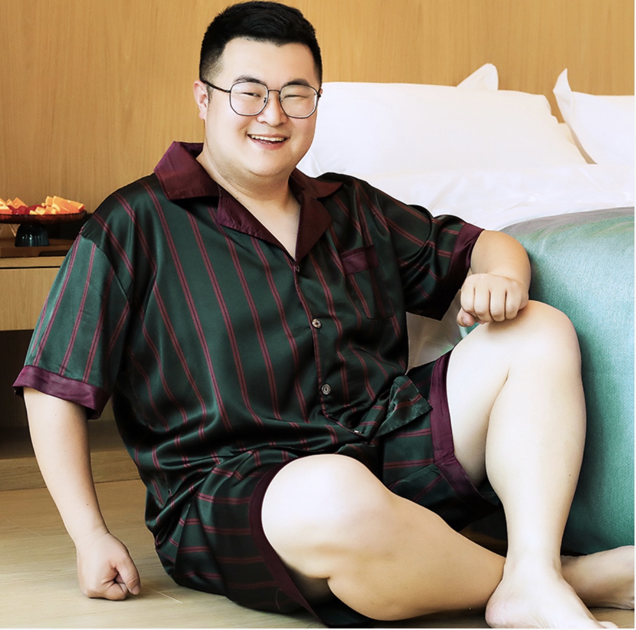 ชุดนอนผู้ชายไซส์ใหญ่ ผ้าซาติน ลายทาง
