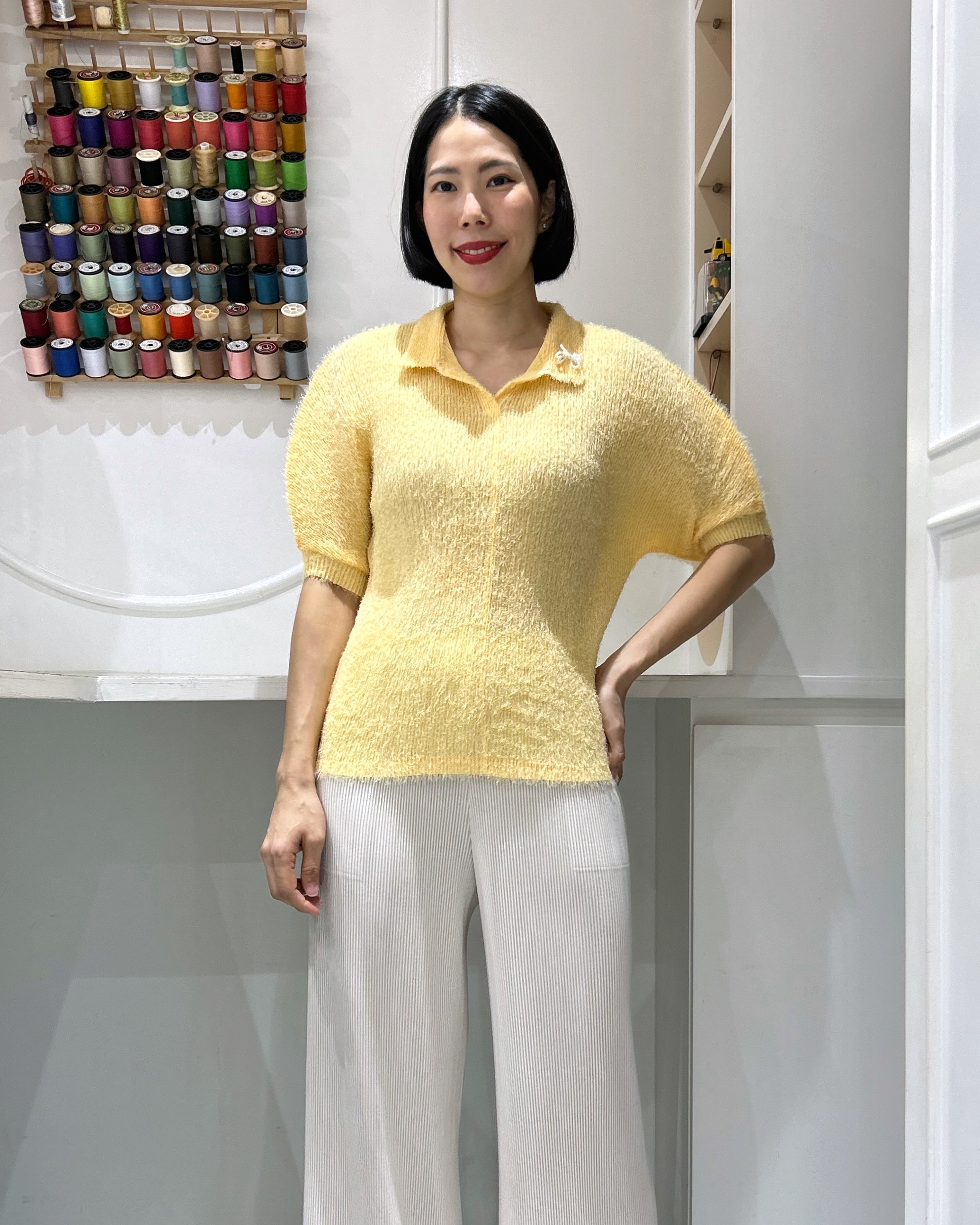 2MUAY รุ่น GJO11448 เสื้ออัดพลีท FUFFY POLO PLEATED TOP 4 สี FREE SIZE