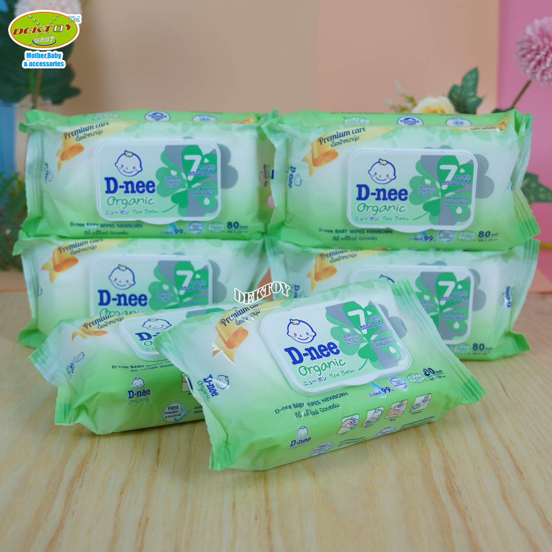 D-nee เบบี้ไวพส์ดีนี่ ทิชชู่เปียกดีนี่ นิวบอร์น 80 ชิ้น สูตรน้ำบริสุทธิ์ แพ็ค 6 ห่อ
