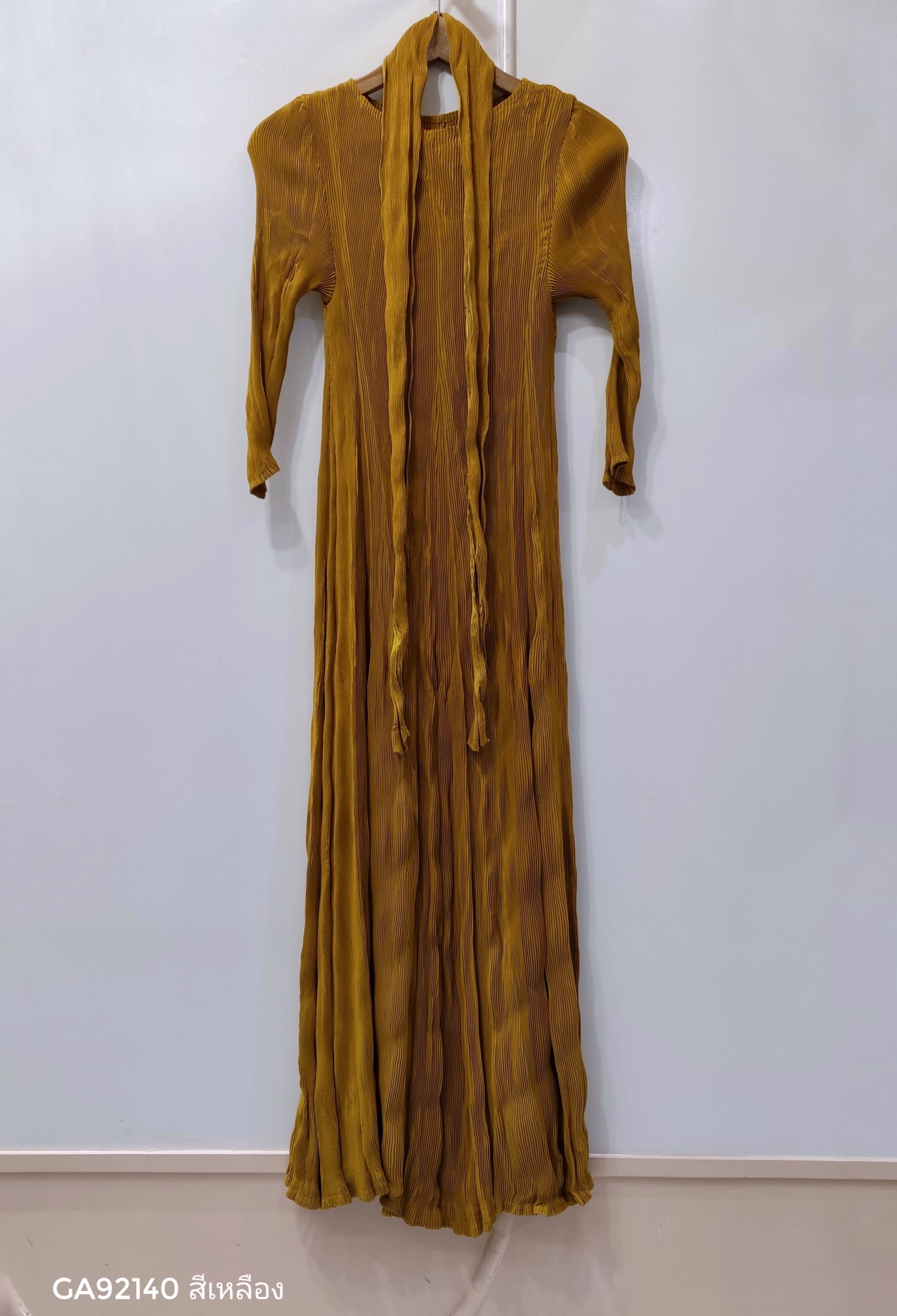 2MUAY รุ่น GA92140 เดรสอัดพลีท LONG SLEEVE CRINKLE PLEATED DRESS 6 สี FREE SIZE