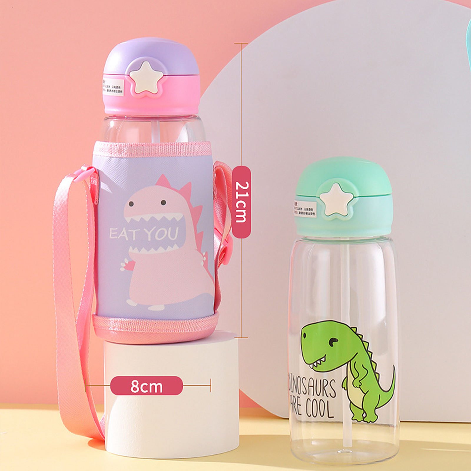 กระบอกน้ำสายสะพาย ลายการ์ตูนน่ารักๆ ขนาด700ml พร้อมกระเป๋าแก้วสายสะพาย สายปรับได้ มีให้เลือกหลายลาย