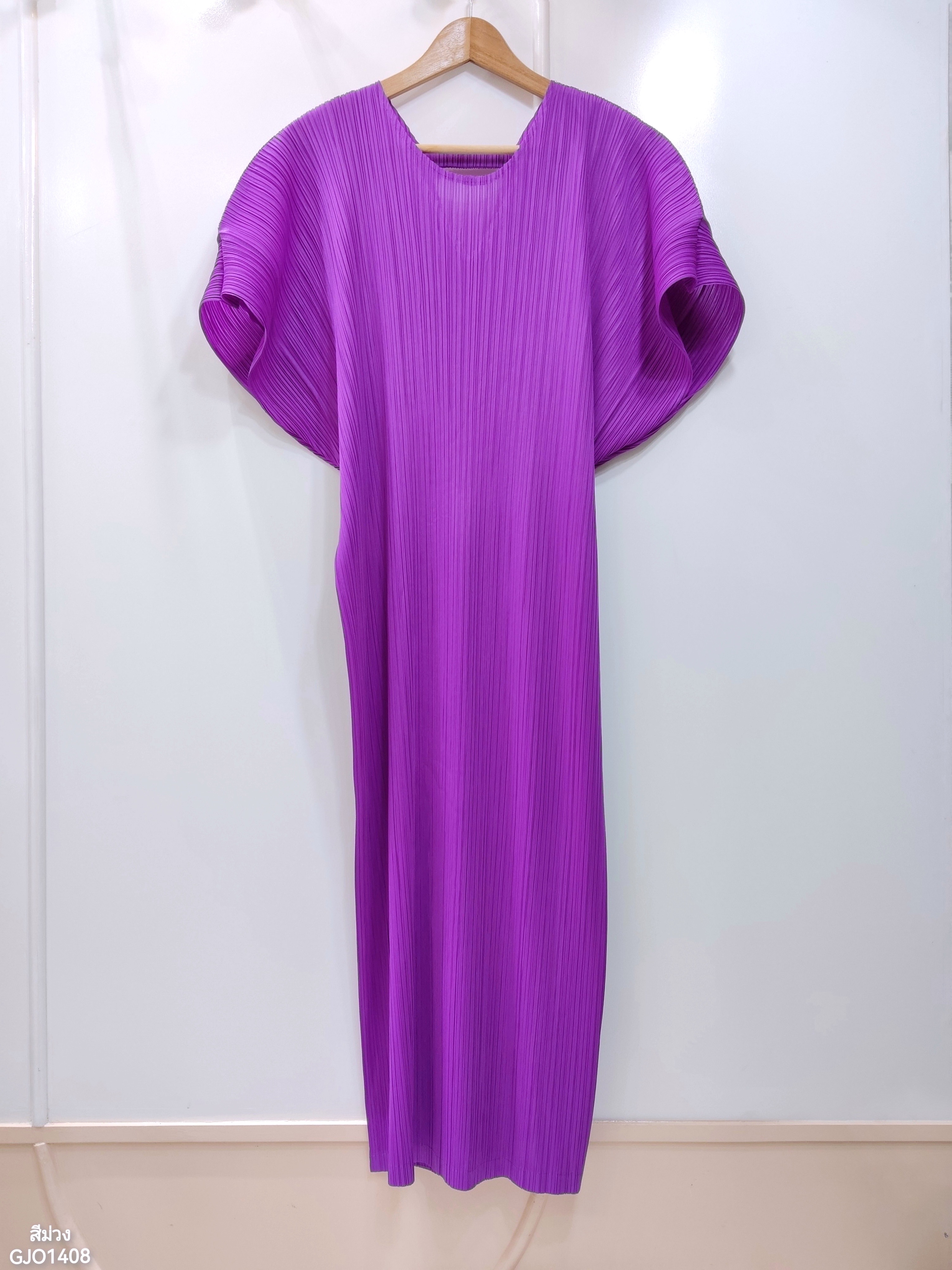 2MUAY รุ่น GJO1408 เดรสพลีทคุณภาพ SHORT SLEEVE V NECK PLEATED DRESS 10 สี FREE SIZE