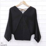 2MUAY รุ่น GJO3075 เสื้อผู้หญิง เสื้อพลีทคุณภาพ สีดำ BATSLEEVE BOW TIE PLEAT TOP FREE SIZE