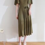 2MUAY รุ่น GJO3653 เดรสผู้หญิง เดรสพลีทคุณภาพ 10สี FREE SIZE V NECK FLARE SLEEVE PLEATED DRESS