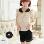 กางเกงซับในขาสั้น ลายดอกไม้ที่ขอบ ผ้าไหมลื่นๆ เหมือนแบบ สีดำ ไซส์ M