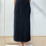 ยาว 38 นิ้ว ไม่มีผ่า!! เหมาะกับผู้สูง165ขึ้น! 2MUAY GM0782 กระโปรงผ้าหนาอัดพลีท ทรงสอบยาว LONG THICK PENCIL SKIRT สีดำ FREE SIZE