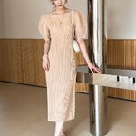 ปรับราคาลง20%!! 2MUAY รุ่น GJO1656 เดรสพลีทคุณภาพ THICK SQUARE NECK SHORT SLEEVE PLEATED DRESS 9สี FREE SIZE