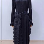 2MUAY รุ่น GA92105 เดรสอัดพลีท ELEGANT RAFFLE NECK PLEATED DRESS 6 สี FREE SIZE