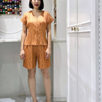 2MUAY รุ่น GJO5016 / GJO1491 เซ็ตอัดพลีทคุณภาพ SHORT SLEEVE V NECK PLEATED SET 10 สี FREE SIZE
