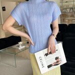 2MUAY รุ่น GJO1616 เสื้อพลีทคุณภาพ HIGH NECK SHORT SLEEVE PLEATED TOP 15 สี FREE SIZE