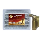 Arab Charcoal Burner ถ่าน ถ่านเผา ถ่านไม้ ถ่านพิเศษ ถ่านชาโคล สำหรับจุดไฟเผา ไม้กฤษณา ไม้จันทน์ กำยาน มดยอบ ยางไม้หอมทุกชนิด ทำจากธรรมชาติ 100% + ไฟแช็คไอพ่น ไฟฟู่ คุณภาพสูง ให้ไฟเสถียร สม่ำเสมอ ปรับระดับได้ วัสดุเหล็ก สีทอง รูปทรงสวยหรู นำสมัย เติมแก๊สได