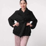 อกถึง 50 นิ้ว 2MUAY รุ่น GA67854 เสื้อคลุมอัดพลีทผ้า Matte COLLAR WRAP WAIST TIE PLEATED CARDIGAN FREE SIZE