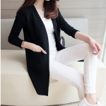 เสื้อคลุมแฟชั่นเกาหลี ผ้าหนานุ่ม ไม่มีกระดุม กันหนาวได้ มีกระเป๋า ตามแบบ สีดำ