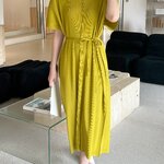 2MUAY รุ่น GJO1804 เดรสอัดพลีทคุณภาพ V NECK DOUBLE LAYER PLEATED DRESS 10 สี FREE SIZE