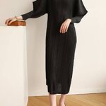 2MUAY รุ่น GJO7877 HIGH NECK ANGLE SLEEVE PLEAT DRESS เดรสผู้หญิง เดรสพลีทคุณภาพ 11สี FREE SIZE