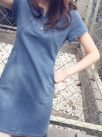 เดรสยีนส์ สุดเท่ แฟชั่นเกาหลีสุดอินเทรด มีกระเป๋า2ข้าง ตามแบบ สีอ่อน