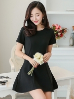 ชุดเดรสแฟชั่นเกาหลีสีดำ ผ้าหนาเนื้อดี ไม่บาง สีดำ