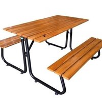 .โต๊ะโรงอาหารไม้เต็ง ขนาด 60*120*75 ซม.พร้อมม้านั่งยาว 2 ตัว ขนาด 30*120*45 ซม.