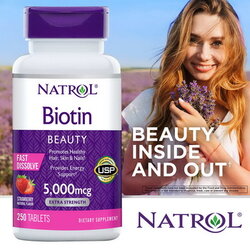 Natrol Biotin 5,000 mcg, ขนาด 250 Tablets บำรุงสุขภาพผม ผิวพรรณ และเล็บ