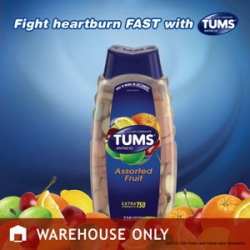 Tums Antiacid and Calcium Supplement Extra Strength 750 Assorted รสผลไม้รวม ขนาด 330 เม็ด แก้จุดเสียดแน่นท้อง บรรเทาอาการแสบร้อนกลางอก
