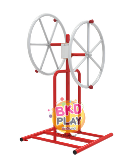 เครื่องออกกำลังกายกลางแจ้งผู้ใหญ่,บริหารข้อมือ-แขน-หัวไหล่ ยืดเส้น (แบบหมุนวงล้อคู่),ลานกีฬาอเนกประสงค์ ,สวนสาธารณะ ,เทศบาล ,หมู่บ้าน ,ผลิตในไทย ,สั่งทำตามสีที่ต้องการได้ ขนาด 80x100x160 ซม.