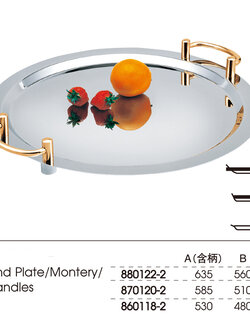 ถาดสแตนเลสทรงกลมแบบมีมือจับสีทอง มี 3 ขนาด