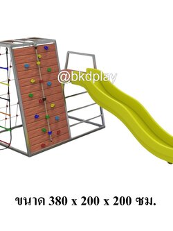 เครื่องเล่นสนามไม้+โครงสแตนเลส เกรด304 ไต่หน้าผา ปีนตาข่าย สไลเดอร์ บันได รุ่น BKDPLAY-J-14 ไม้เนื้อแข็ง ผลิตในไทย ใช้สแตนเลสไม่เป็นสนิม เครื่องเล่นสนามกลางแจ้ง เครื่องเล่นสนามไม้ ปีนป่าย กายภาพบำบัด