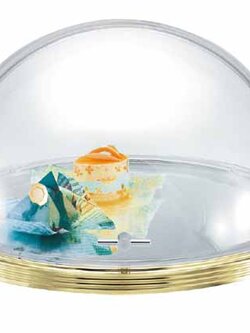 ถาดกระจกขอบสแตนเลสสีทองพร้อมฝาครอบสไลด์