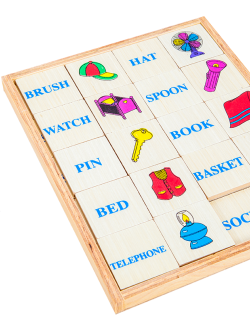 เรียนรู้คำศัพท์ ชุดเครื่องใช้ (40 ชิ้น) สื่อการสอนภาษาอังกฤษ โดมิโนคำศัพท์ ของเล่นเด็ก, ของเล่นไม้, ของเล่นเสริมพัฒนาการ