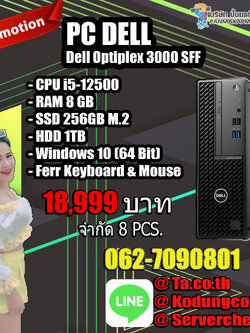 Dell Optiplex 3000 SFF คอม พิวเตอร์แบบตั้งโต๊ะ พร้อมใช้งาน ประกันศูนย์ถึงปี 2026