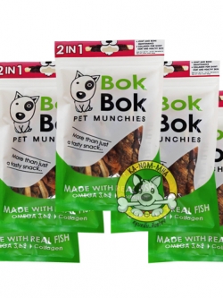 กระดูกปลาฉลามห่อเนื้อปลา (2in1) 150 กรัม 5 แพค ราคาประหยัด ยี่ห้อ Bok Bok