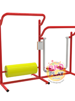 เครื่องออกกำลังกายกลางแจ้งผู้ใหญ่,ชุดอุปกรณ์ถังกลิ้ง-ก้าวเดินฝึการทรงตัว (แบบถังกลิ้งคู่),ลานกีฬาอเนกประสงค์ ,สวนสาธารณะ ,เทศบาล ,หมู่บ้าน ,ผลิตในไทย ,สั่งทำตามสีที่ต้องการได้ ขนาด 60 x 200 x 120 ซม.